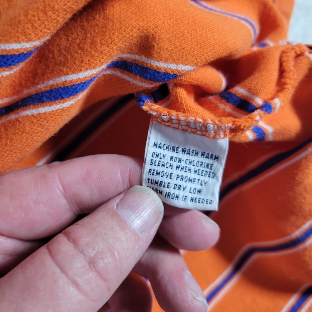 Polo Ralph Lauren Polo Shirt Mens Large Orange Blue Striped Short Sleeve Cotton - Picture 6 of 9